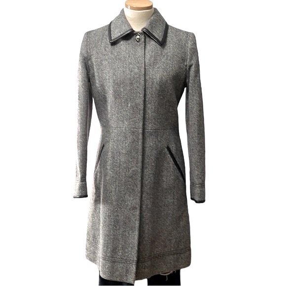 Coach Long Wool Herringbone Coat, Gray, Small - Picture 3 of 13